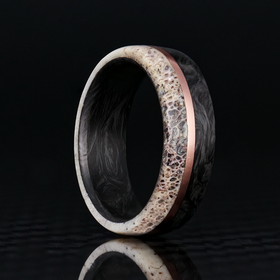 Forged Carbon Fiber, Deer Antler, and Gold Ring - Patrick Adair Designs
