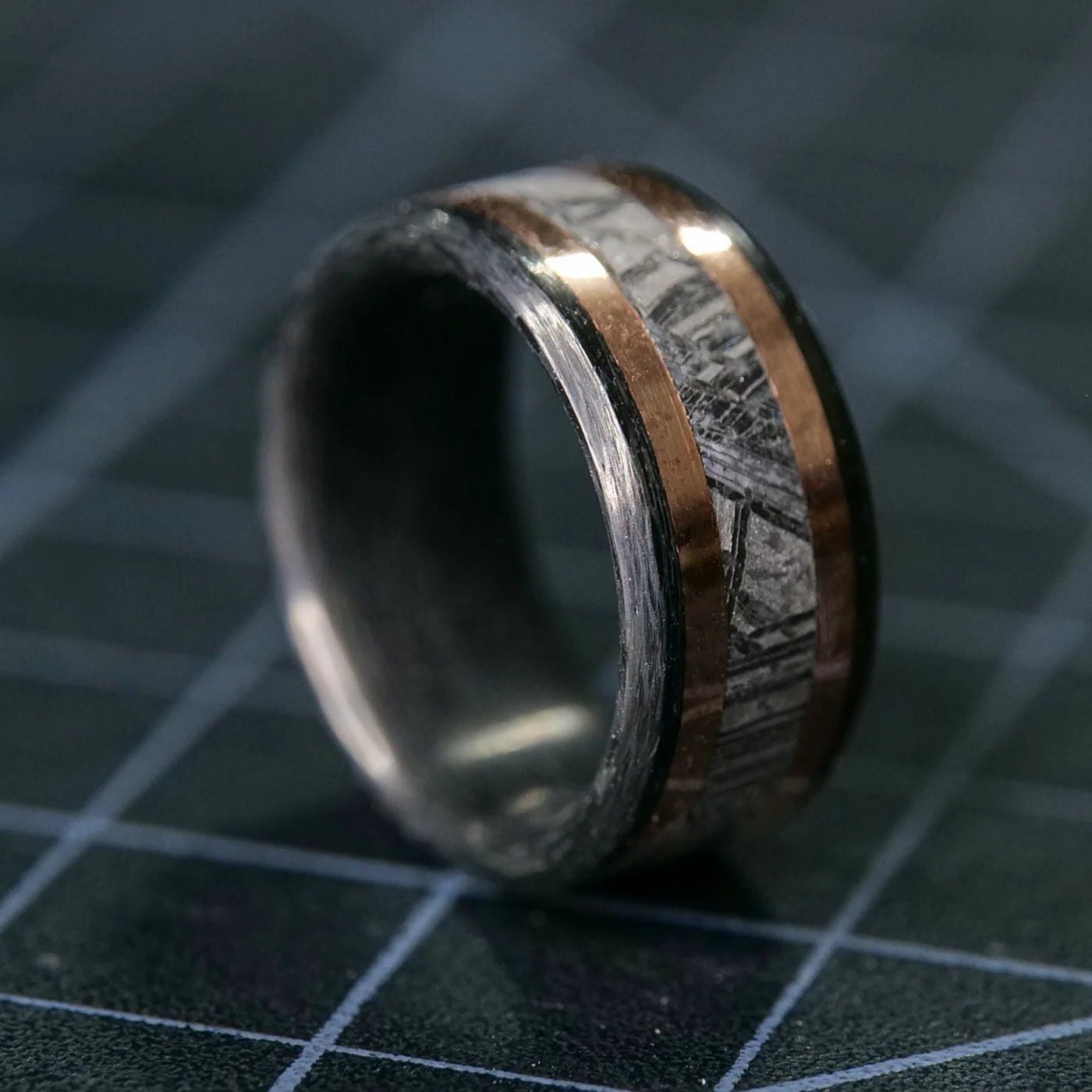Carbon Fiber, Rose Gold, and Meteorite Ring - Patrick Adair Designs