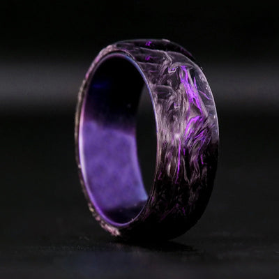 Lavender Burl Carbon Fiber Ring with Purple Titanium Liner - Patrick Adair Designs