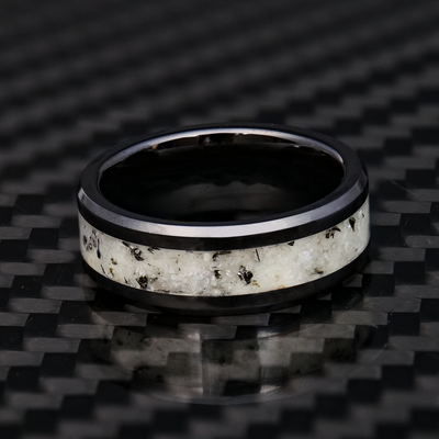 Moonstone Glowstone Ring on Black Ceramic - Patrick Adair Designs