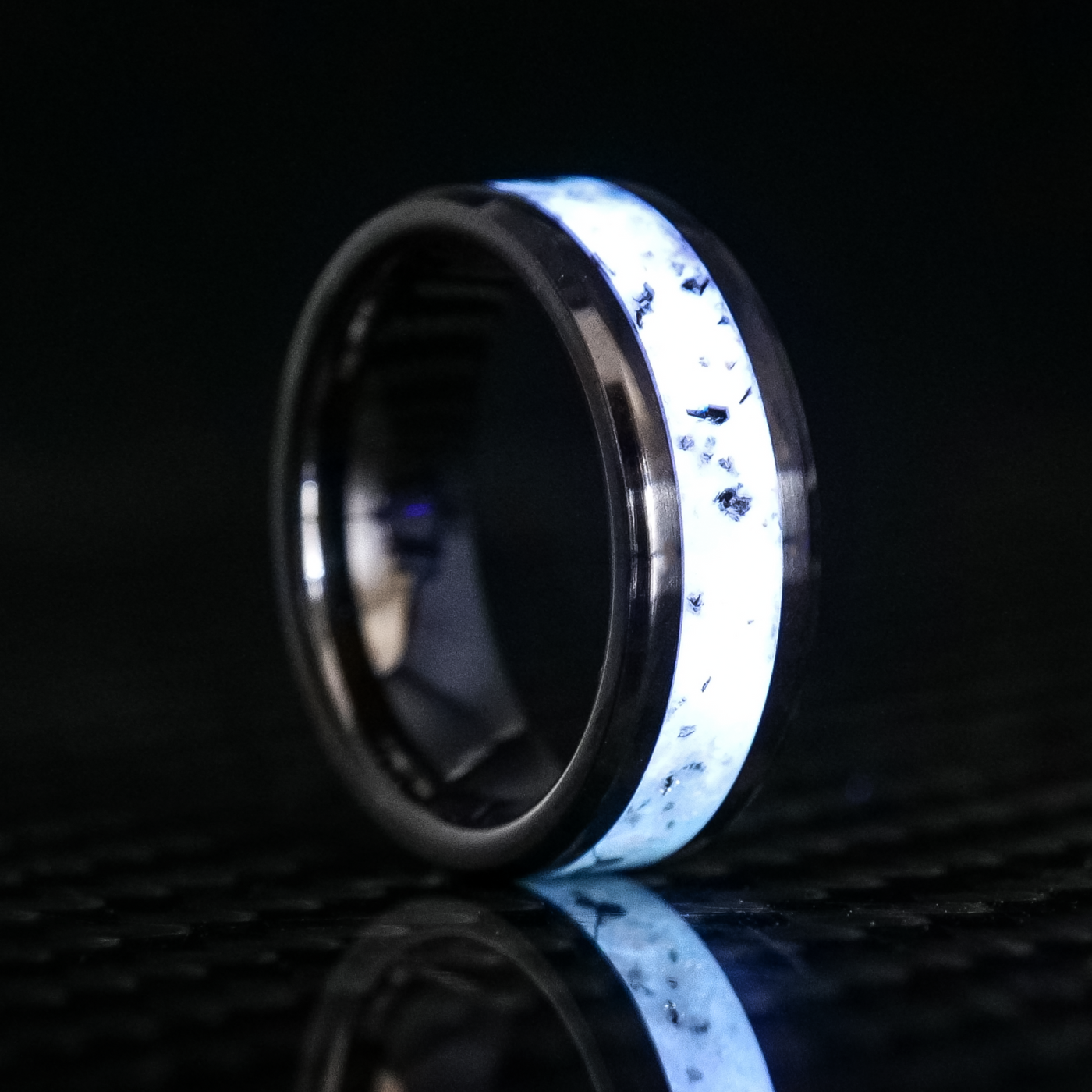 Moonstone Glowstone Ring on Black Ceramic - Patrick Adair Designs