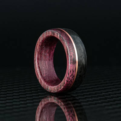 Forged Carbon Fiber, Redwood, and Gold Ring - Patrick Adair Designs