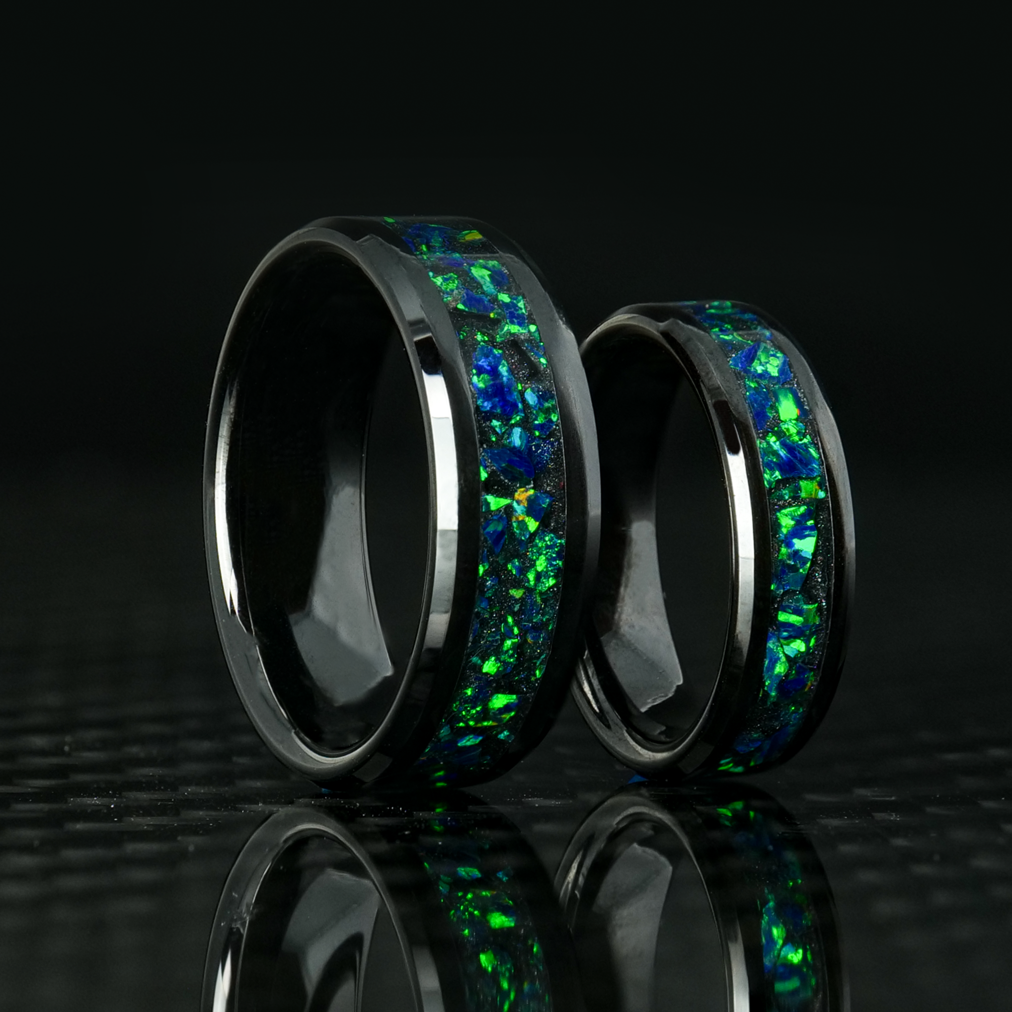 Matching Black Emerald Opal Glowstone Wedding Ring Set Patrick