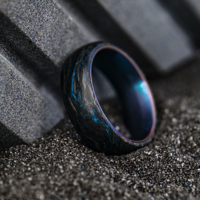 Blue Burl Carbon Fiber Ring with Anodized Titanium Liner - Patrick Adair Designs