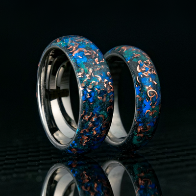 Matching Boundless Sunken Artifact Glowstone Wedding Ring Set - Patrick Adair Designs