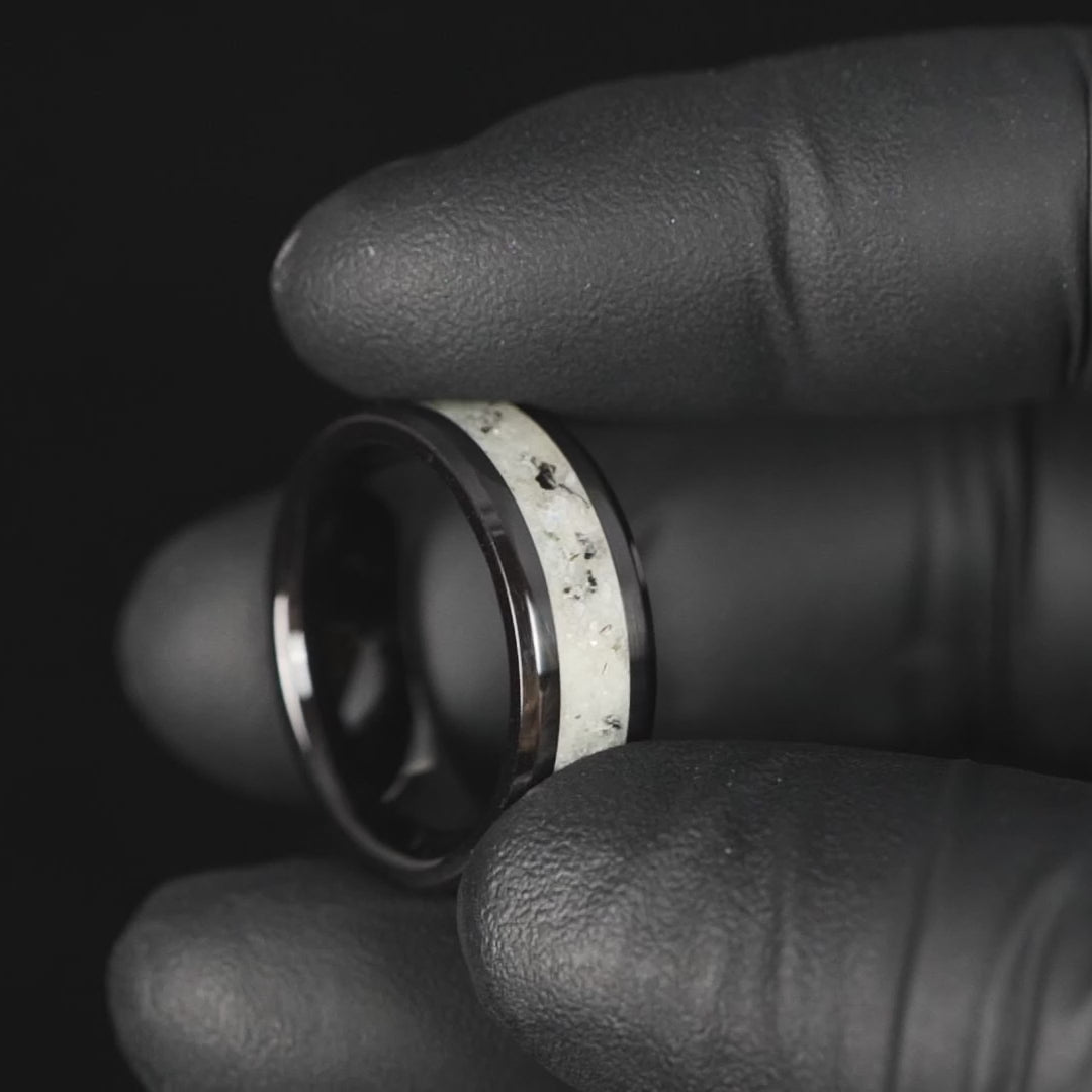 Moonstone Glowstone Ring on Black Ceramic