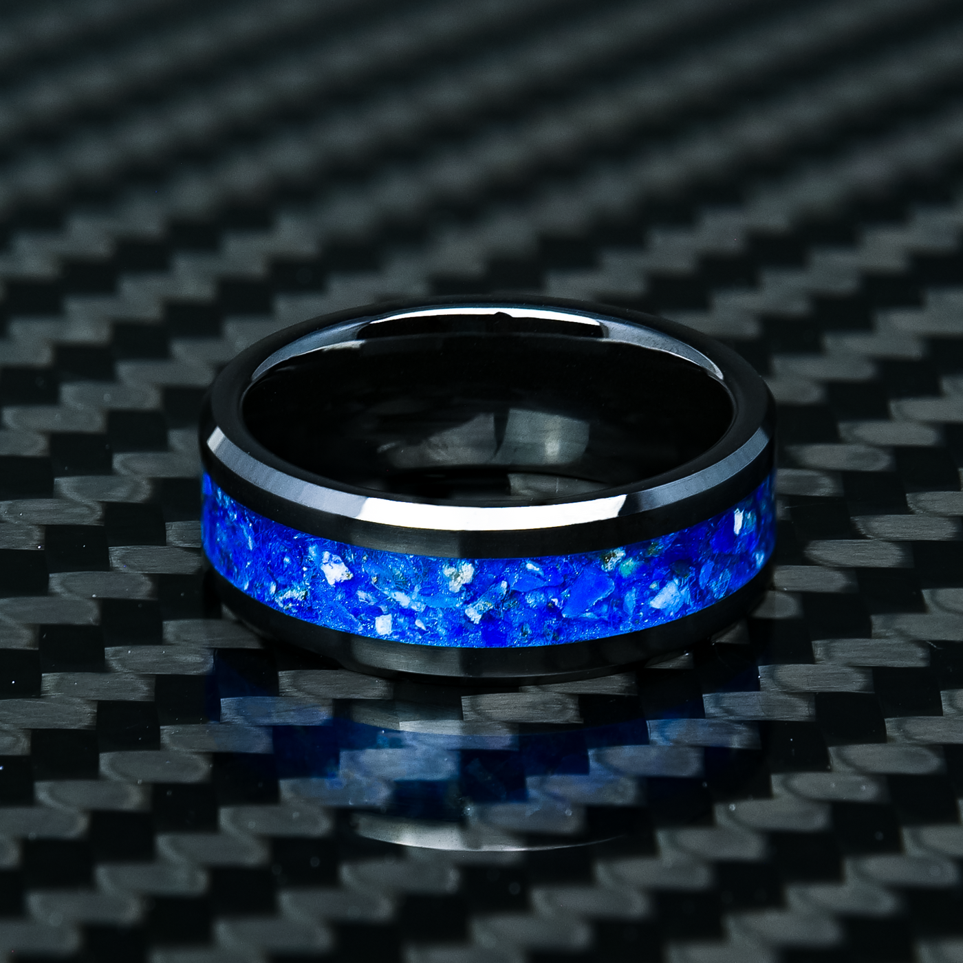 Lapis Lazuli Glowstone Ring on Black Ceramic - Patrick Adair Designs