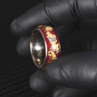 Regal Halo Glowstone Ring on Titanium | Meteorite, Copper, and Gold Leaf