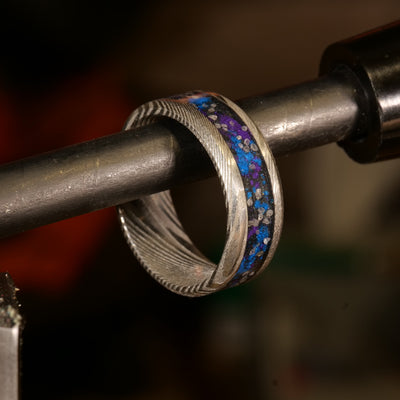 The Nebula Twist Damascus Glowstone Ring - Patrick Adair Designs