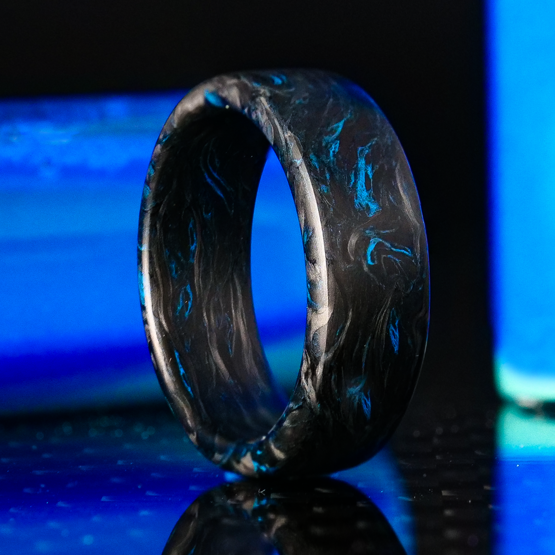 Blue carbon fiber wedding band deals