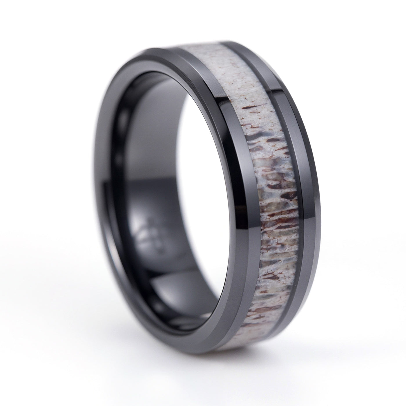 Deer Antler and Black Ceramic Ring