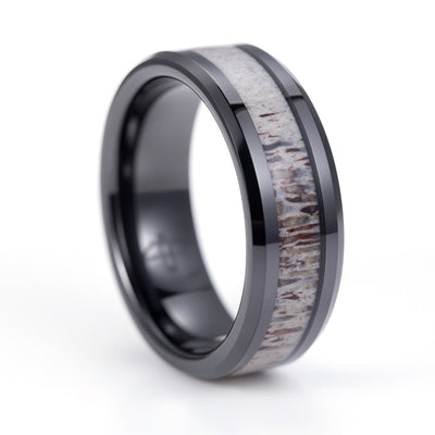 Deer Antler and Black Ceramic Ring