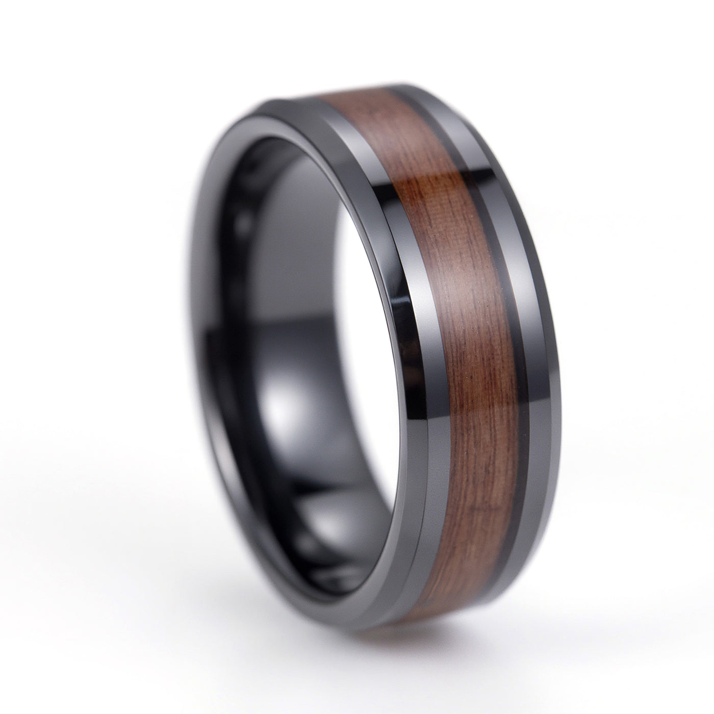 Koa Wood and Black Ceramic Ring - Patrick Adair Designs