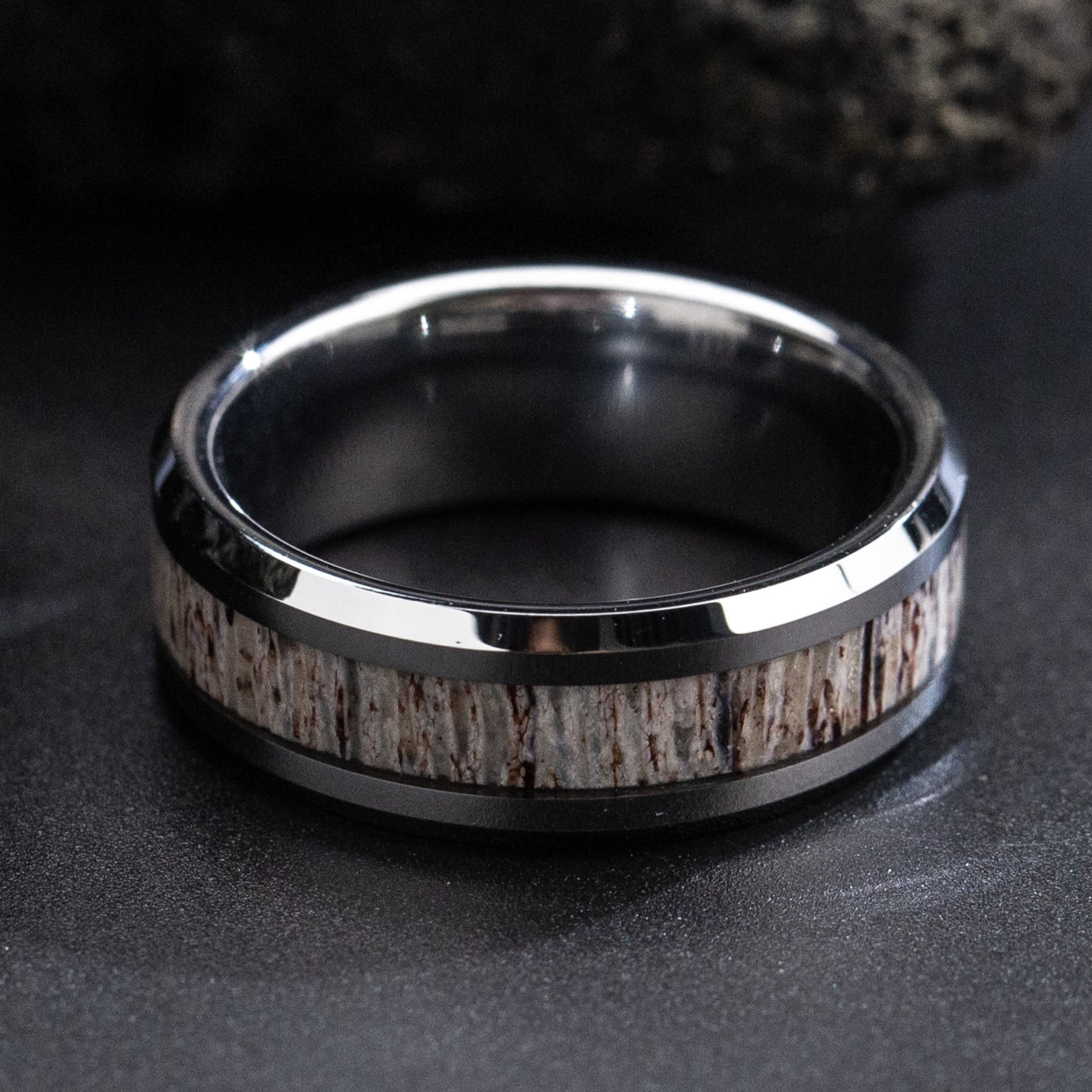 Deer Antler and Black Ceramic Ring