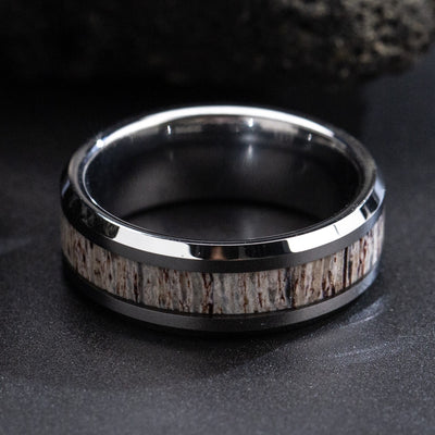 Deer Antler and Black Ceramic Ring