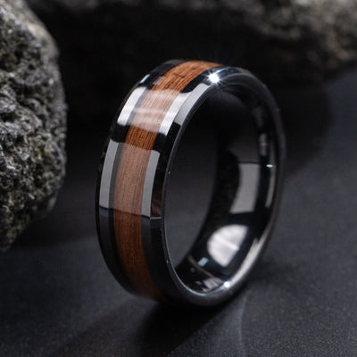 Koa Wood and Black Ceramic Ring - Patrick Adair Designs