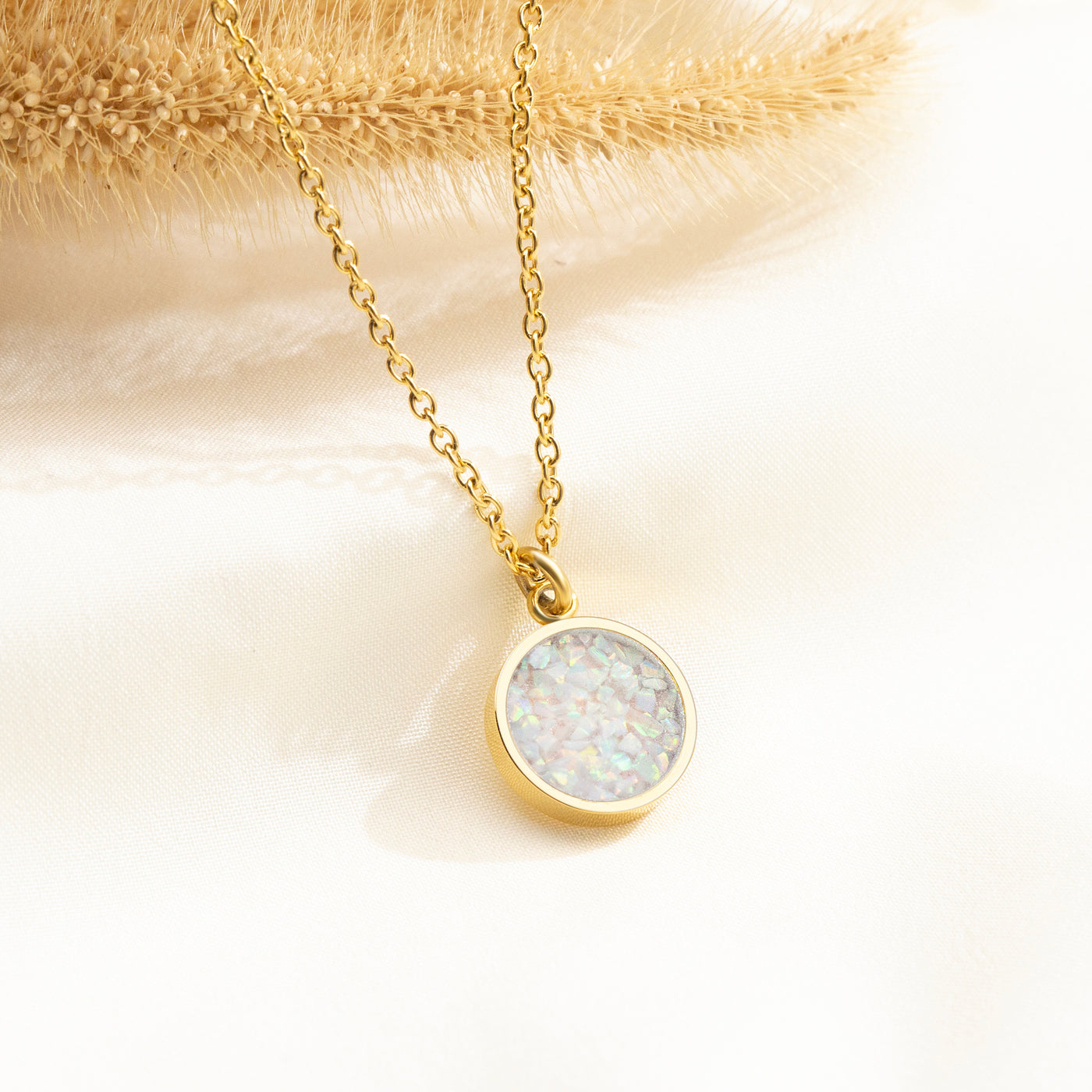 Pearl White Opal Glowstone Circular Pendant Necklace