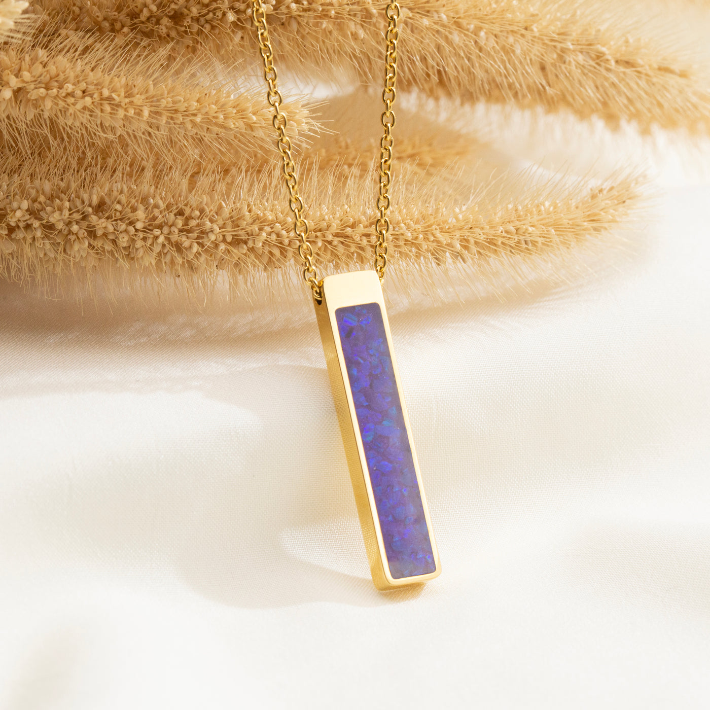 Lavender Opal Glowstone Bar Pendant Necklace
