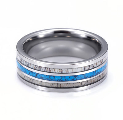 Antler and Turquoise Band | Tungsten Glowstone Ring - Patrick Adair Designs