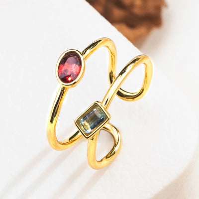 The Harmony Ring | Sterling Silver, Garnet, and Blue Topaz Dual Stone Ring - Patrick Adair Designs