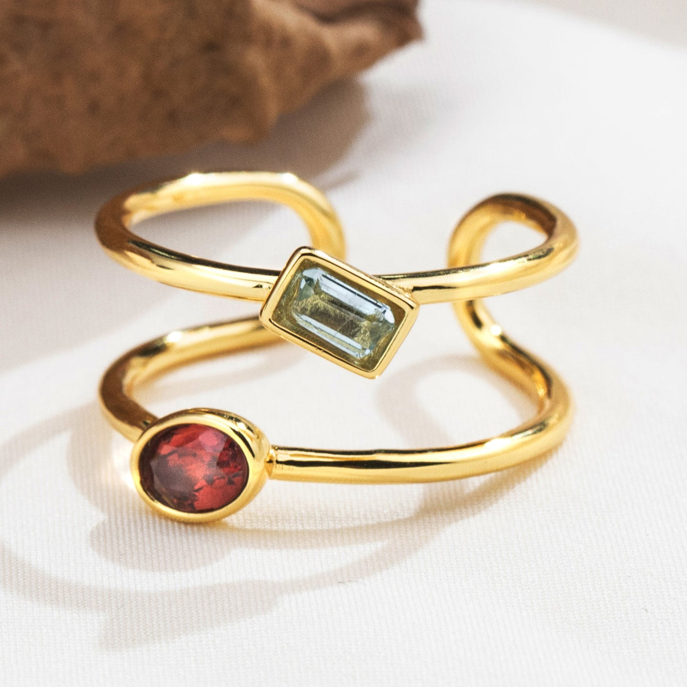 The Harmony Ring | Sterling Silver, Garnet, and Blue Topaz Dual Stone Ring - Patrick Adair Designs