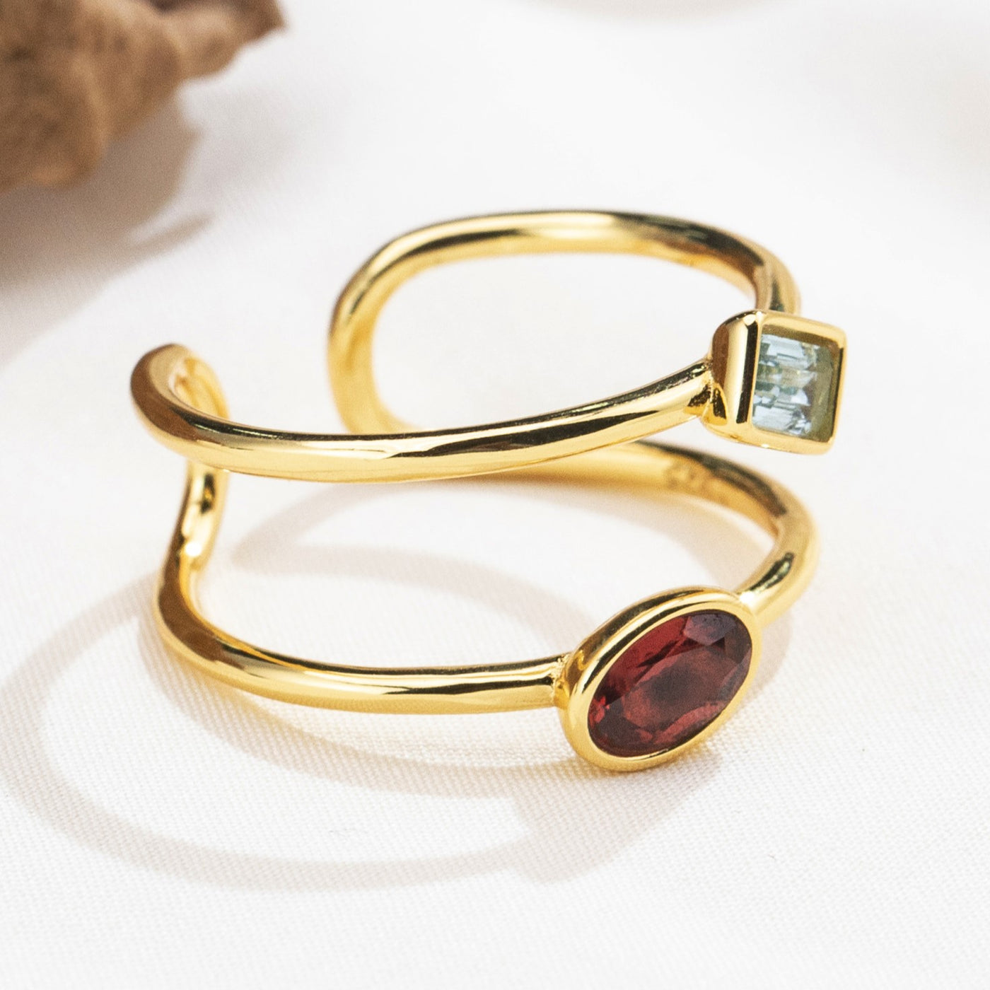 The Harmony Ring | Sterling Silver, Garnet, and Blue Topaz Dual Stone Ring - Patrick Adair Designs