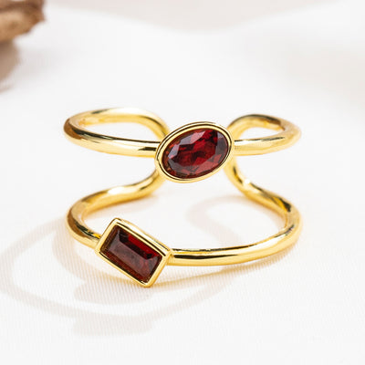 The Harmony Ring | Sterling Silver and Garnet Dual Stone Ring - Patrick Adair Designs