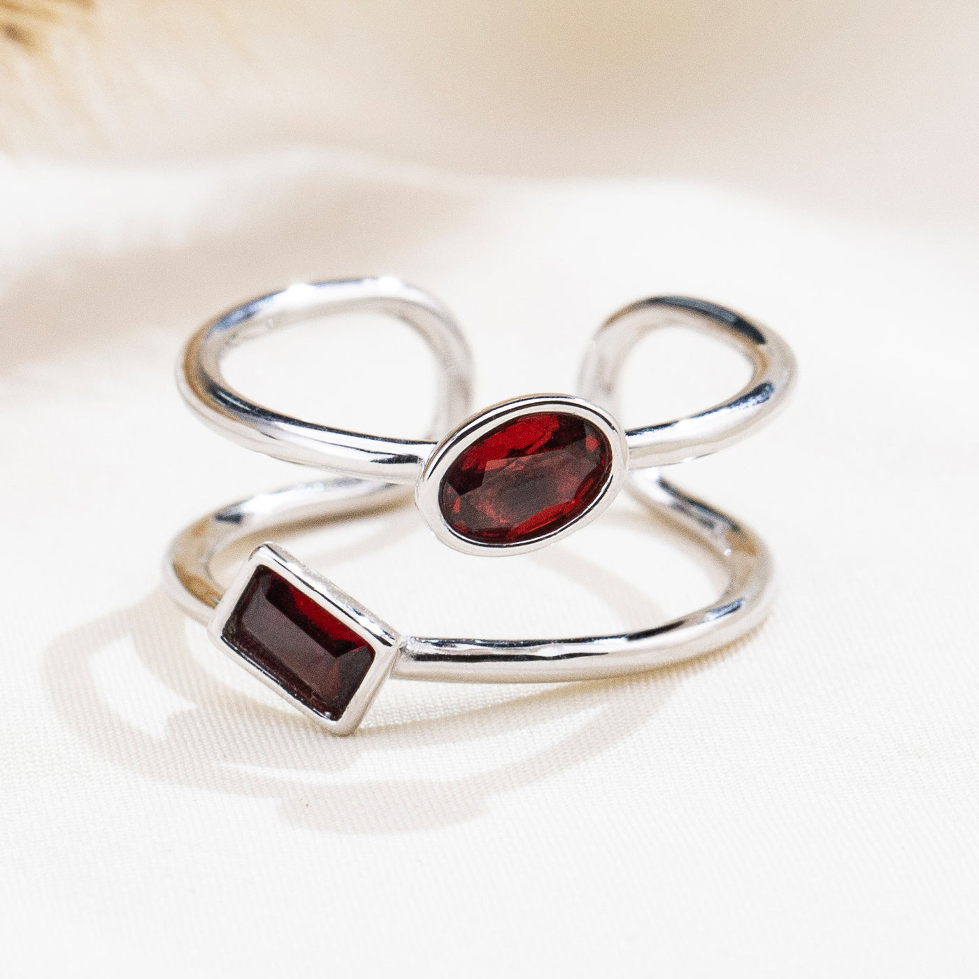 The Harmony Ring | Sterling Silver and Garnet Dual Stone Ring - Patrick Adair Designs