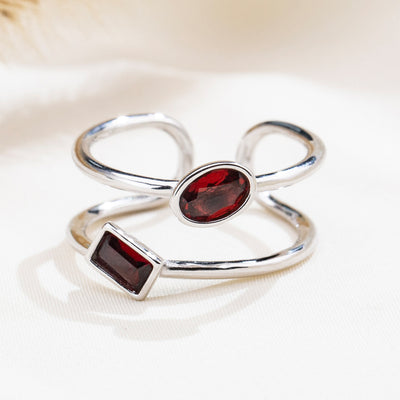 The Harmony Ring | Sterling Silver and Garnet Dual Stone Ring - Patrick Adair Designs