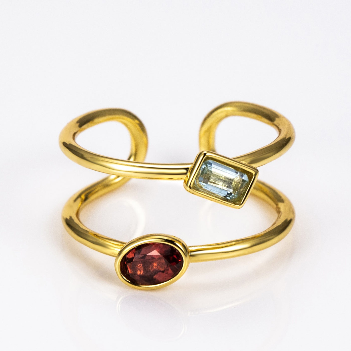 The Harmony Ring | Sterling Silver, Garnet, and Blue Topaz Dual Stone Ring - Patrick Adair Designs