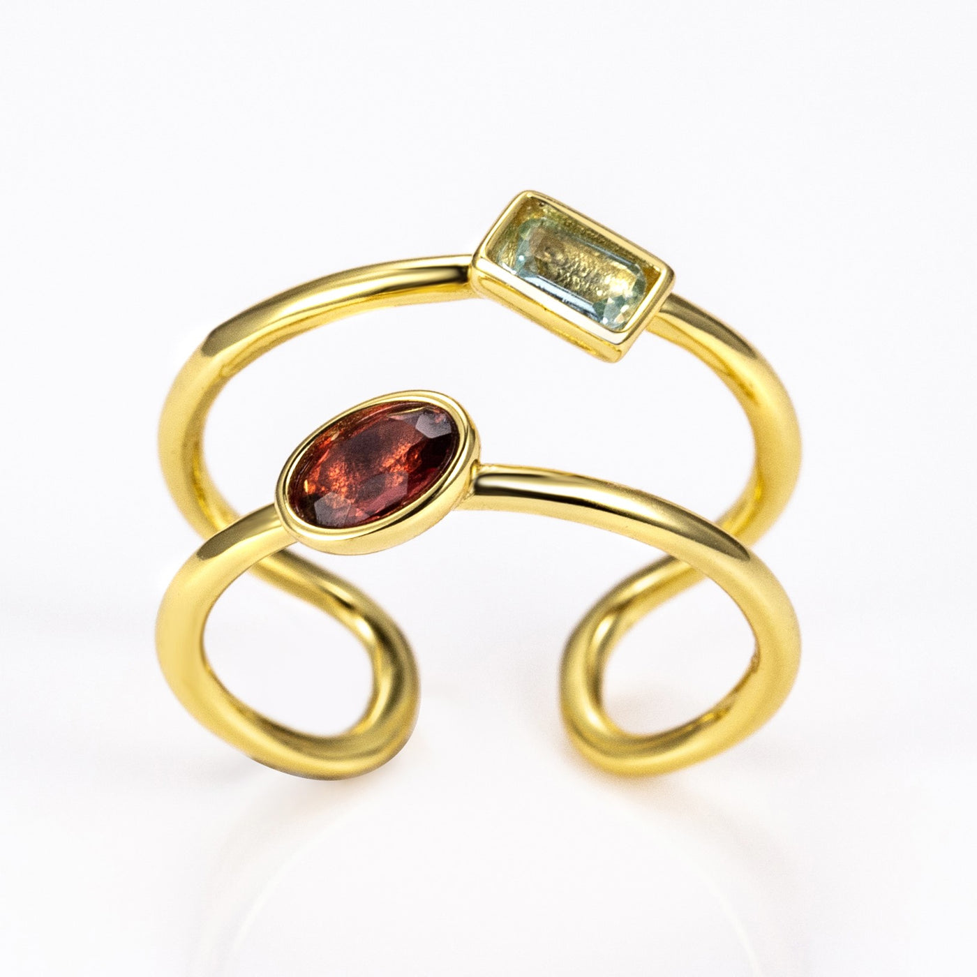 The Harmony Ring | Sterling Silver, Garnet, and Blue Topaz Dual Stone Ring - Patrick Adair Designs