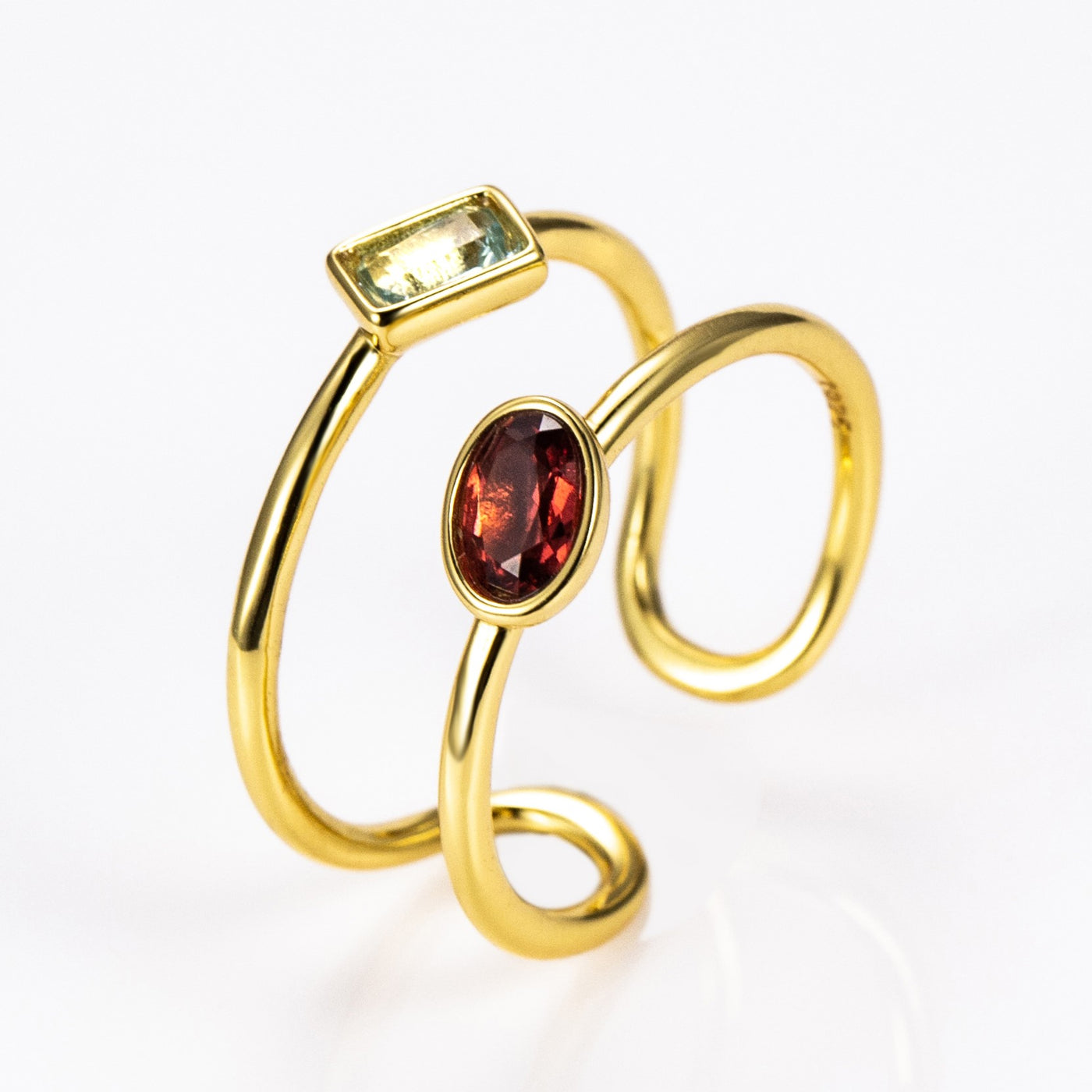 The Harmony Ring | Sterling Silver, Garnet, and Blue Topaz Dual Stone Ring - Patrick Adair Designs