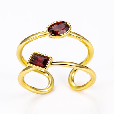 The Harmony Ring | Sterling Silver and Garnet Dual Stone Ring - Patrick Adair Designs