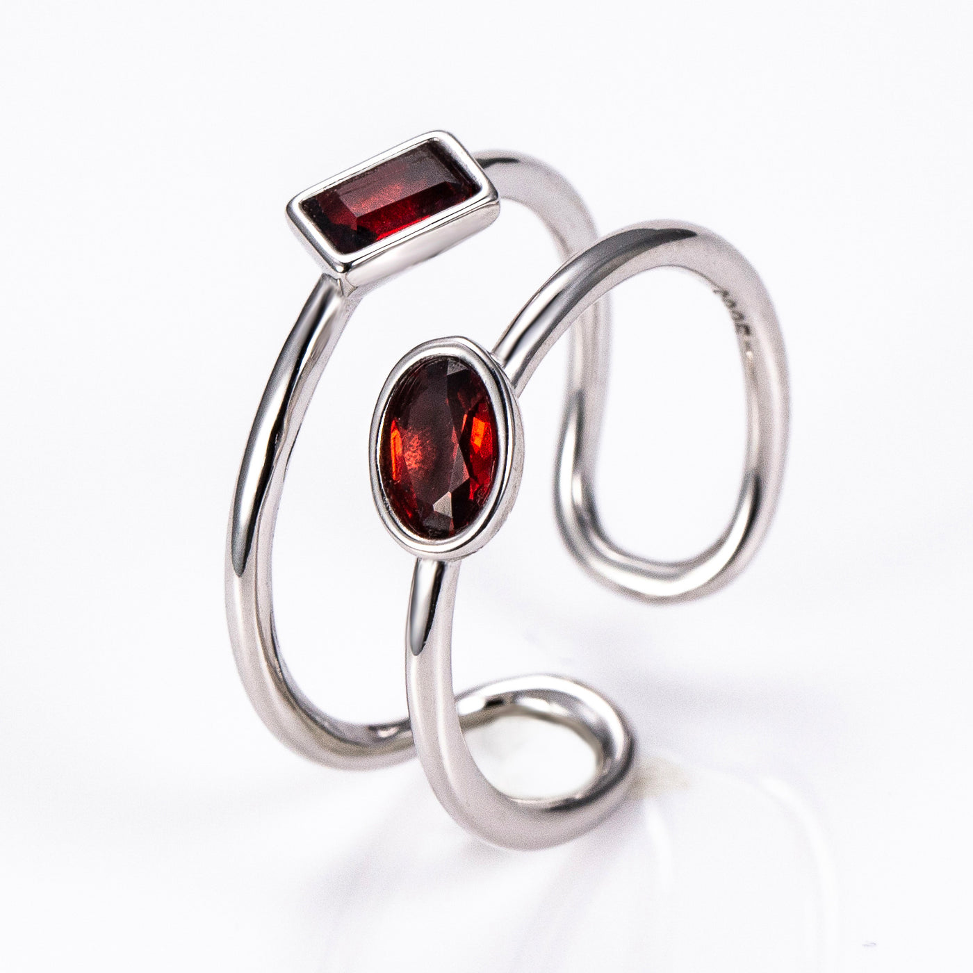 The Harmony Ring | Sterling Silver and Garnet Dual Stone Ring - Patrick Adair Designs