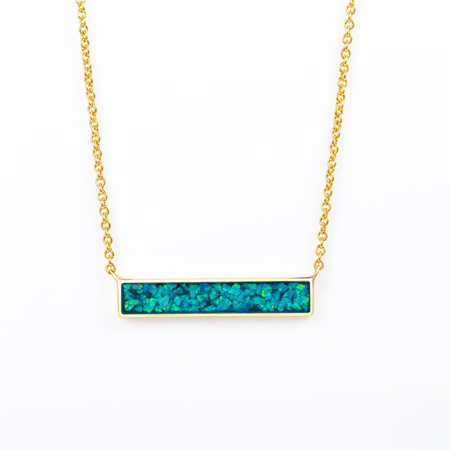 Bahama Blue Opal Glowstone Inlay Bar Necklace