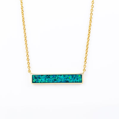 Bahama Blue Opal Glowstone Inlay Bar Necklace - Patrick Adair Designs