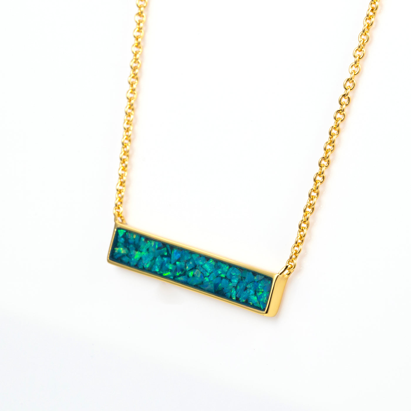 Bahama Blue Opal Glowstone Inlay Bar Necklace - Patrick Adair Designs