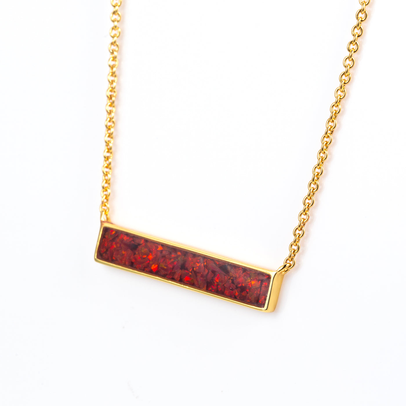 Crimson Red Opal Glowstone Inlay Bar Necklace - Patrick Adair Designs