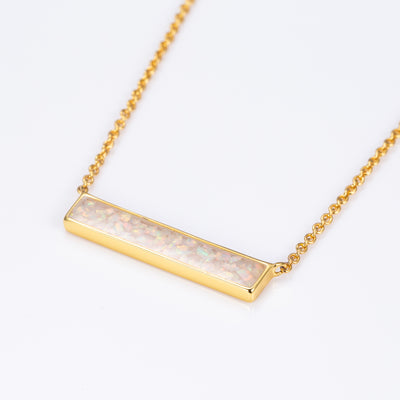 Pearl White Opal Glowstone Inlay Bar Necklace - Patrick Adair Designs