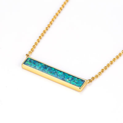 Bahama Blue Opal Glowstone Inlay Bar Necklace - Patrick Adair Designs