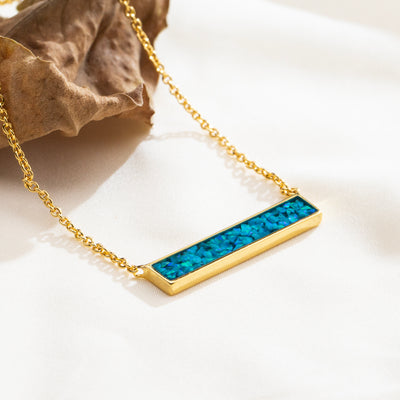 Bahama Blue Opal Glowstone Inlay Bar Necklace - Patrick Adair Designs
