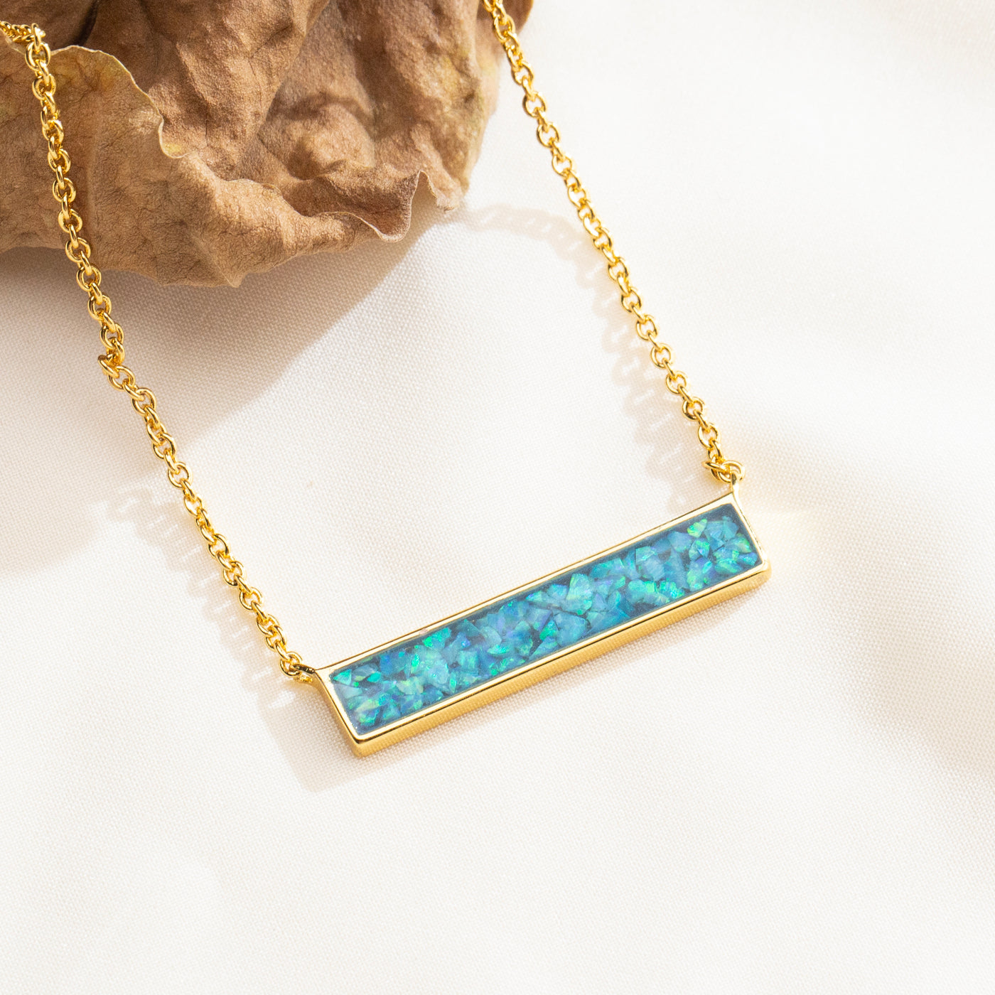 Bahama Blue Opal Glowstone Inlay Bar Necklace - Patrick Adair Designs