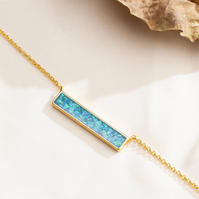 Bahama Blue Opal Glowstone Inlay Bar Necklace - Patrick Adair Designs