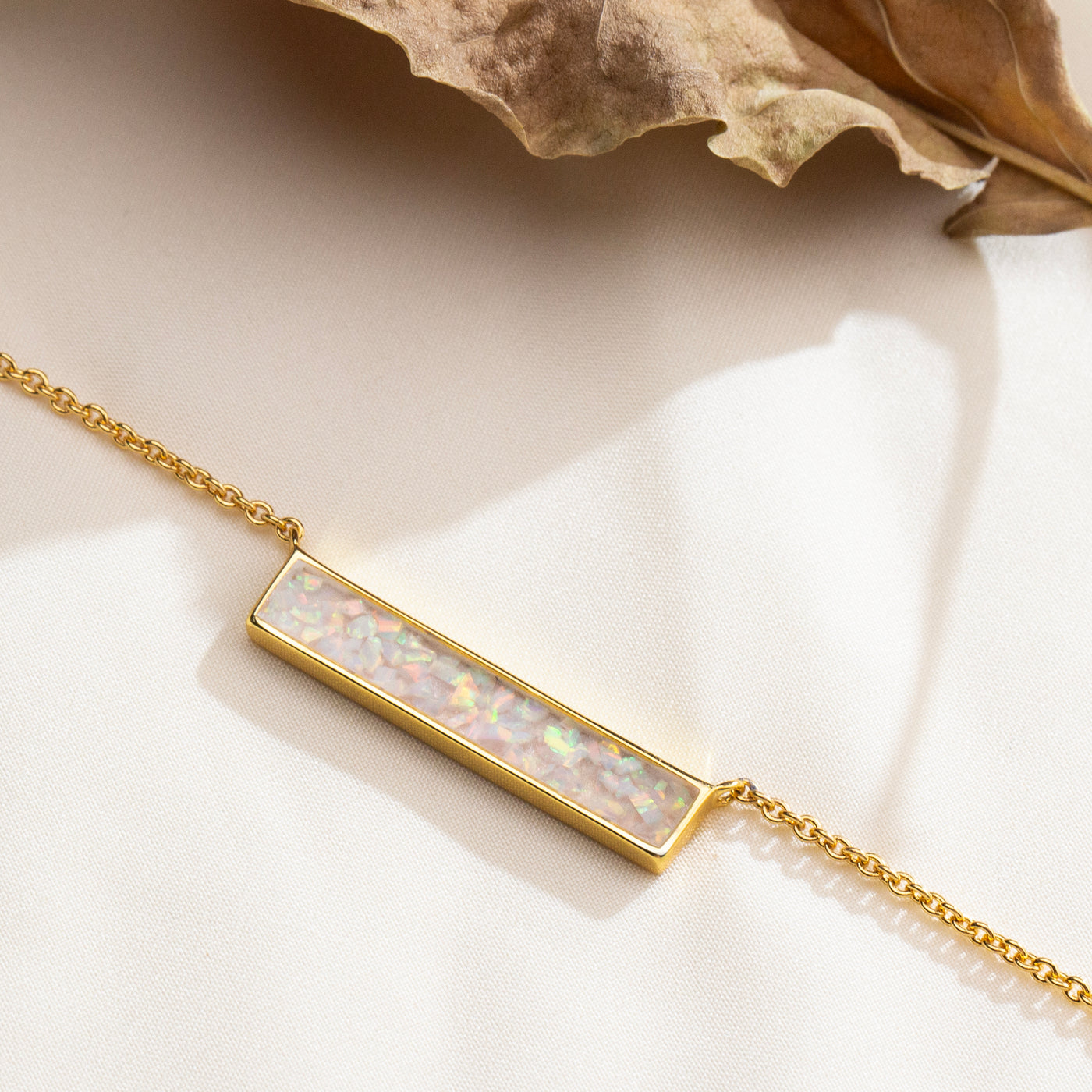 Pearl White Opal Glowstone Inlay Bar Necklace - Patrick Adair Designs
