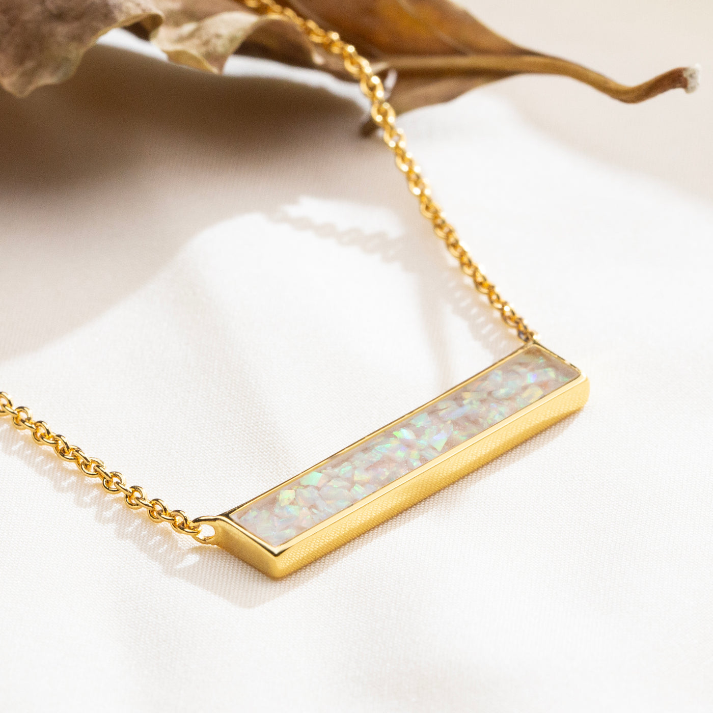 Pearl White Opal Glowstone Inlay Bar Necklace - Patrick Adair Designs