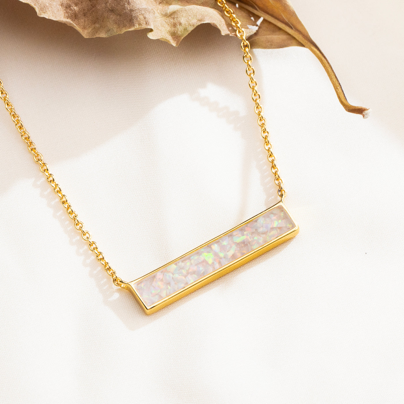 Pearl White Opal Glowstone Inlay Bar Necklace - Patrick Adair Designs