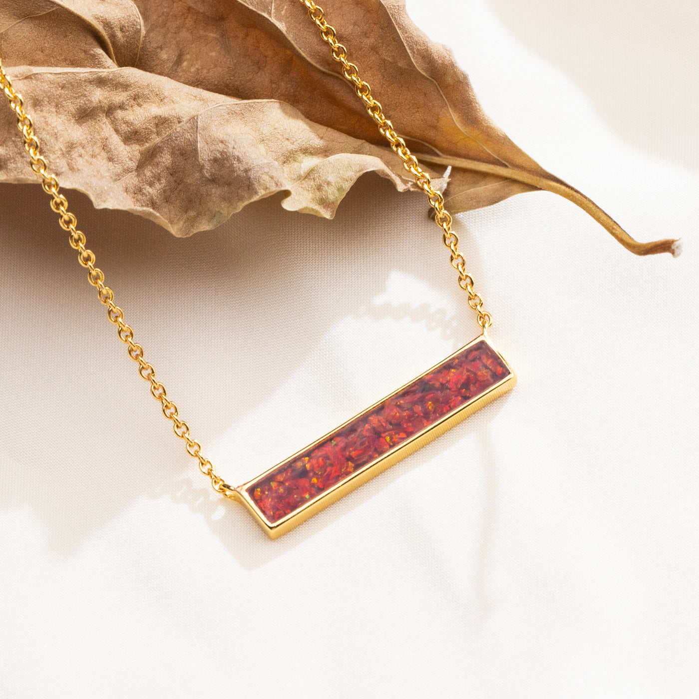 Crimson Red Opal Glowstone Inlay Bar Necklace - Patrick Adair Designs