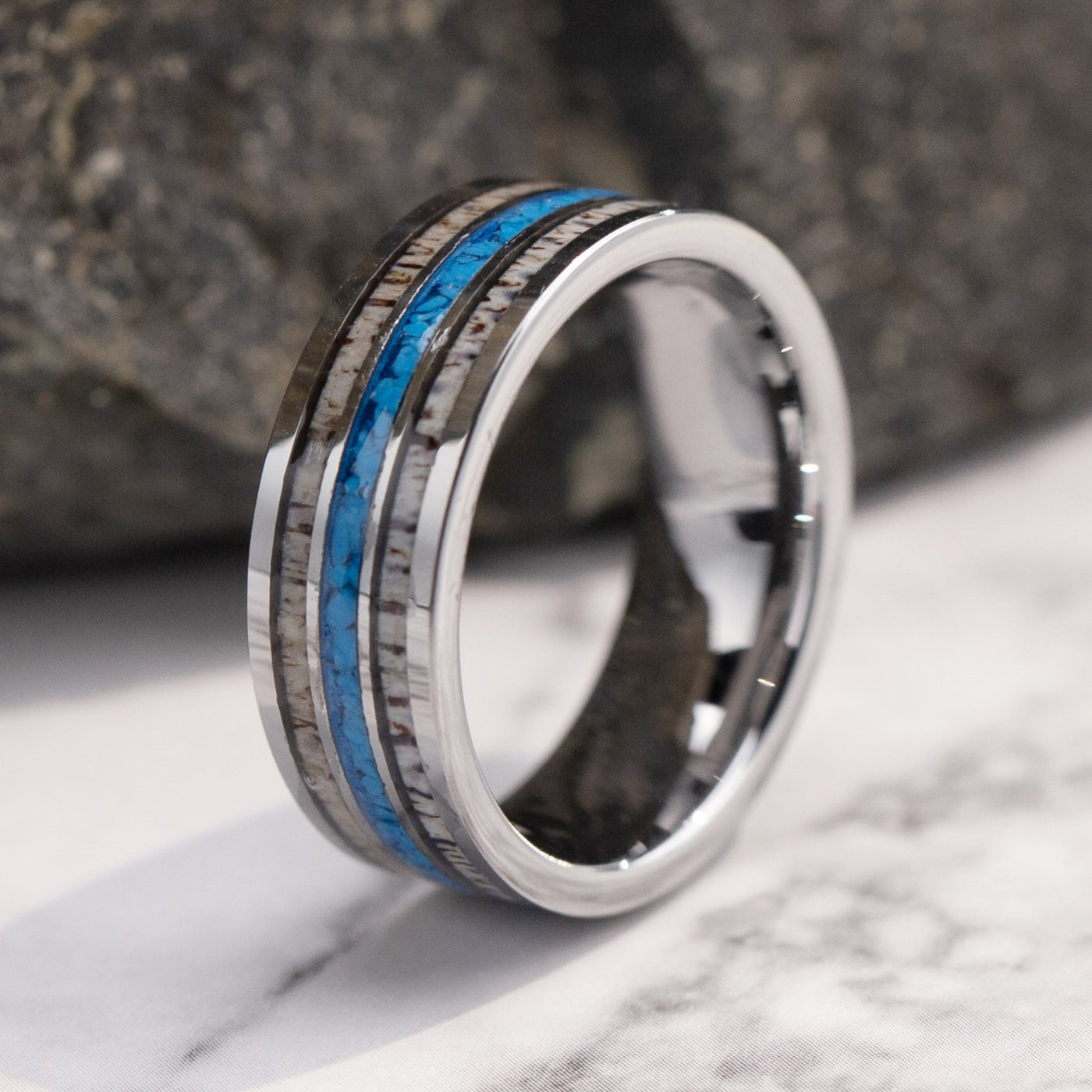 Antler and Turquoise Band | Tungsten Glowstone Ring - Patrick Adair Designs