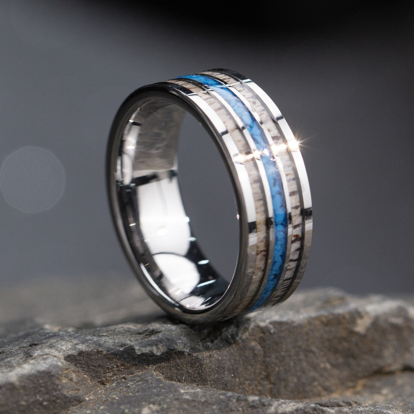 Antler and Turquoise Band | Tungsten Glowstone Ring - Patrick Adair Designs
