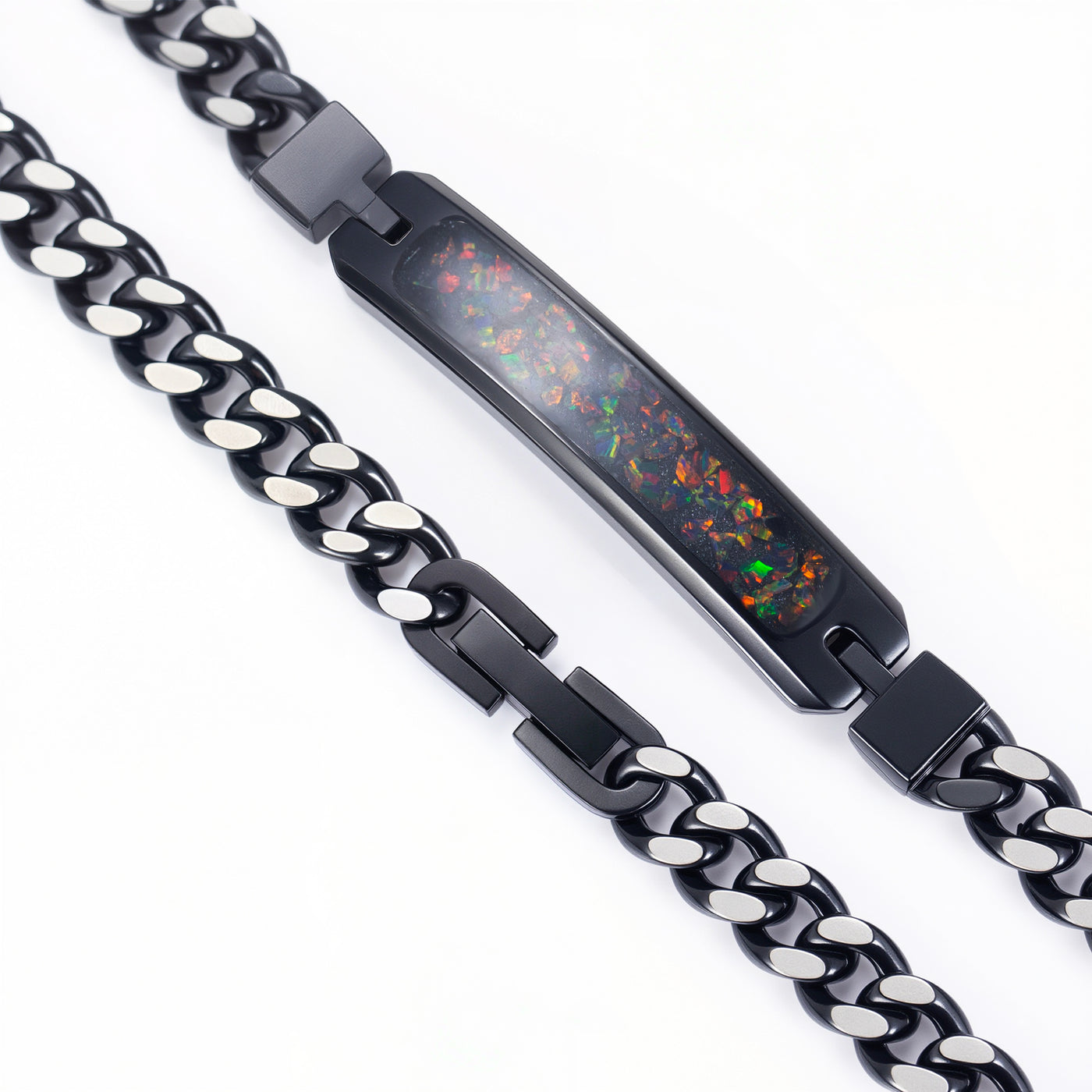 Black Fire Opal Glowstone Cuban Link ID Bracelet - Patrick Adair Designs